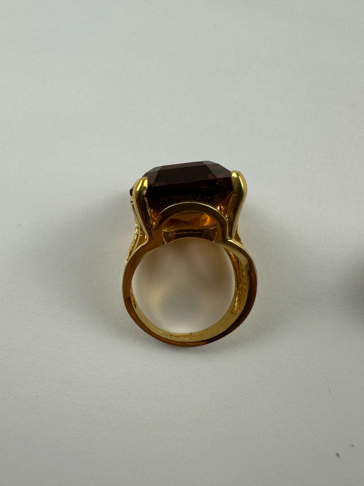 Vintage Amber Emerald Cut Cocktail Ring and Lapel Pin