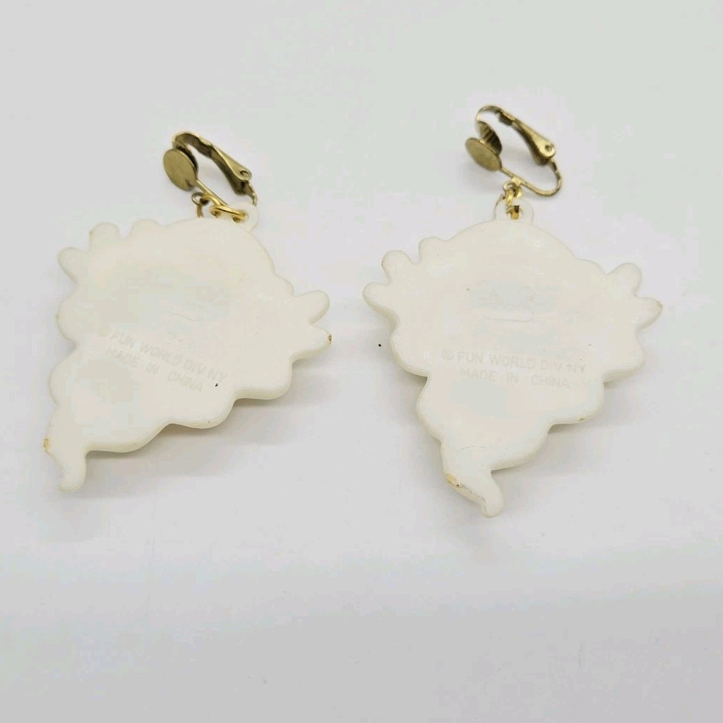 Ghost Clip on Earrings Halloween Costume Ghoul Spirit Signed Fun World Vintage