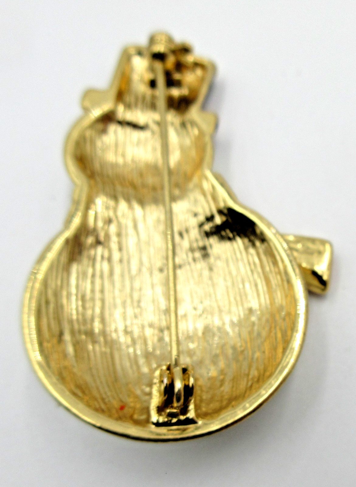 VTG BIG ENAMEL SNOWMAN HAT SCARF CHRISTMAS red black white brooch gold tone pin