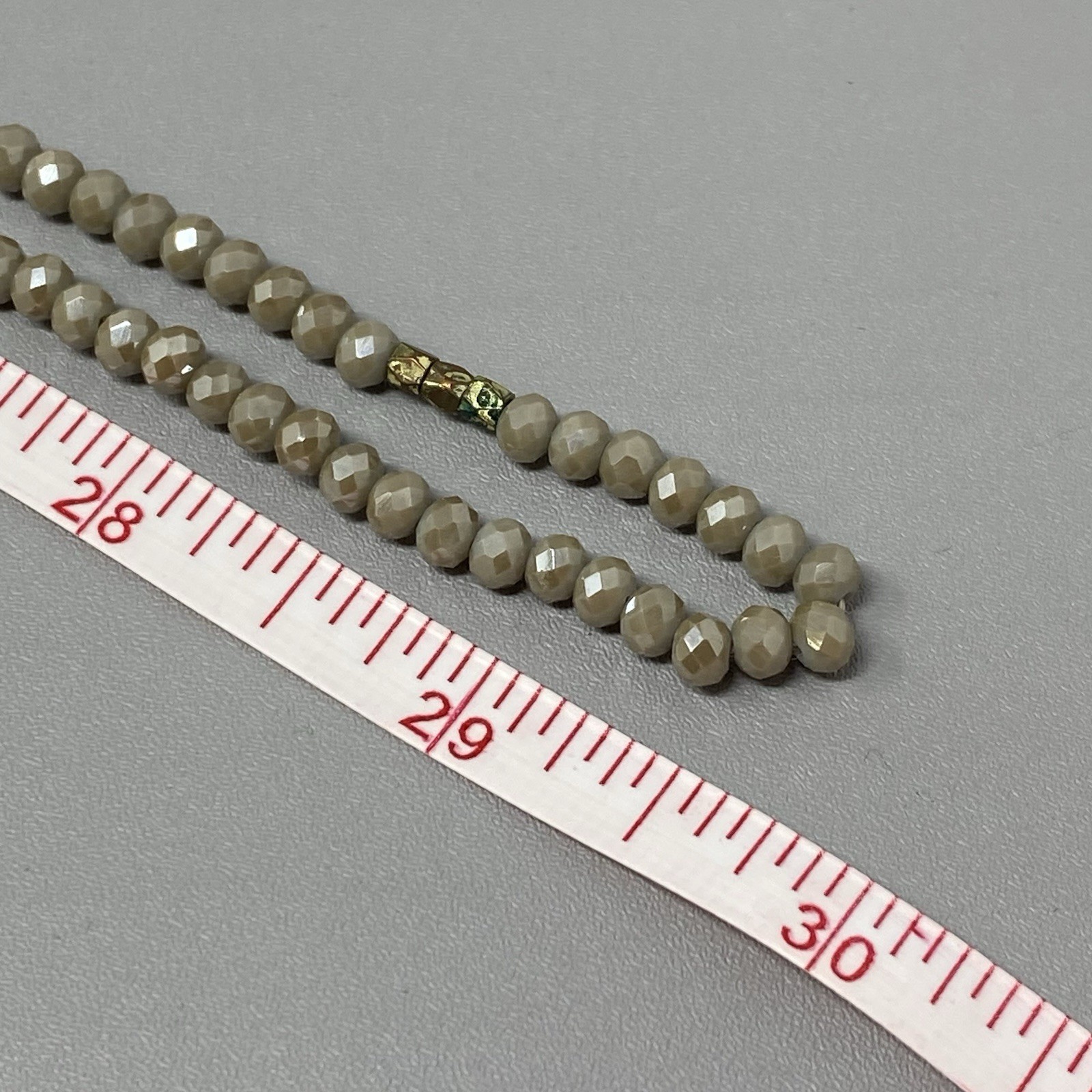 Cream Fire Polished Glass Bead Necklace Surface Coated Long Tan Faceted 60″