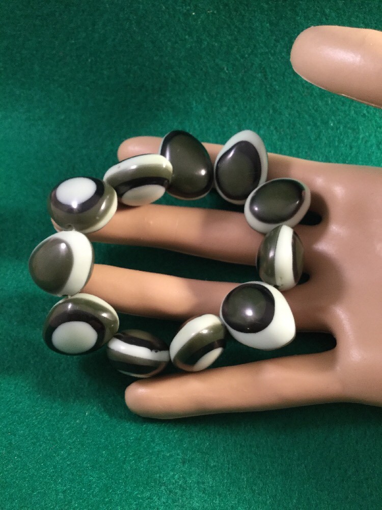 Retro Eames Mod Vintage Olive Green Lozenge Stretch Dress Bracelet Swing Party