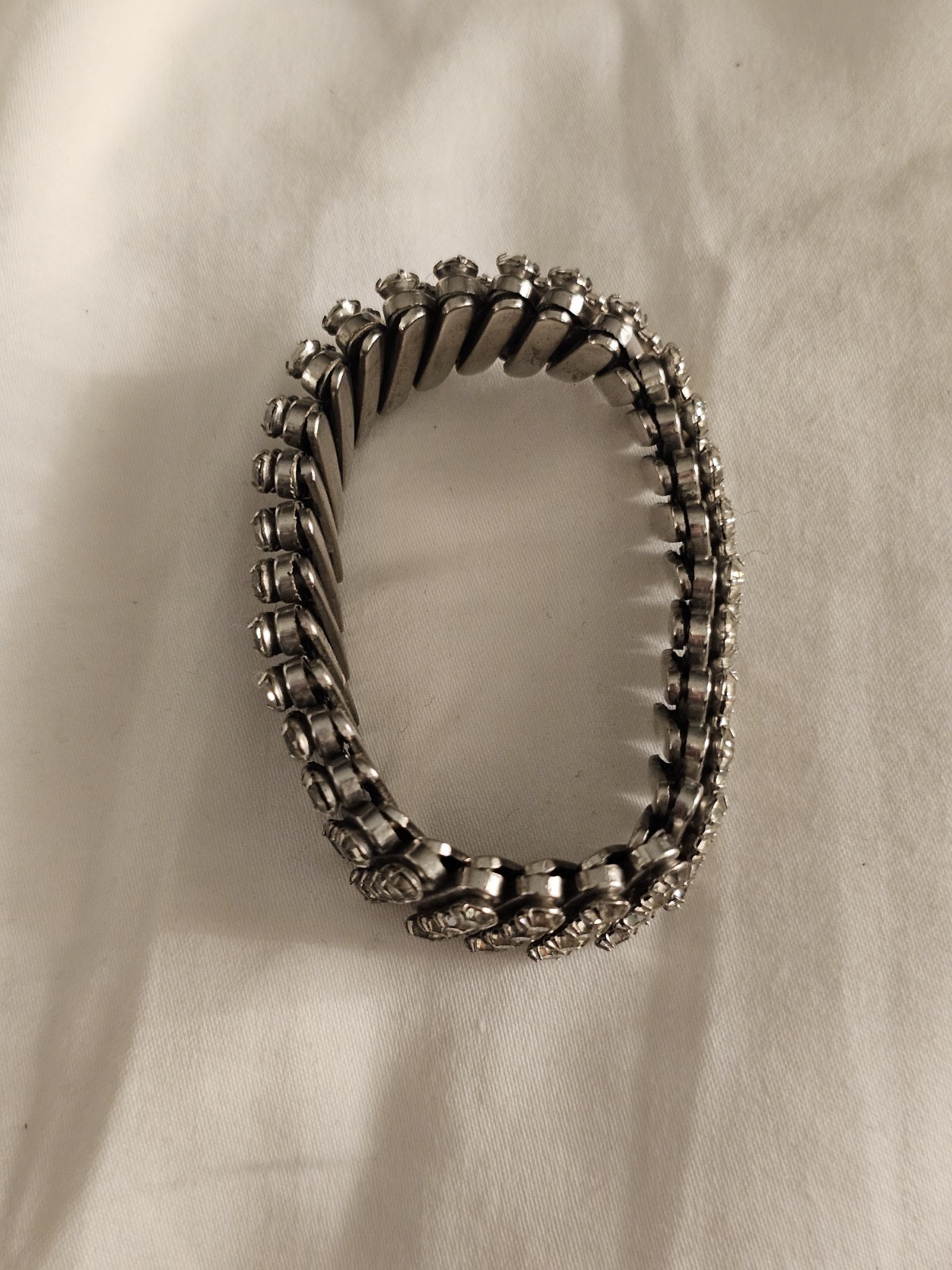 Vintage Silvertone Rhinestone Expanding Bracelet Midcentury