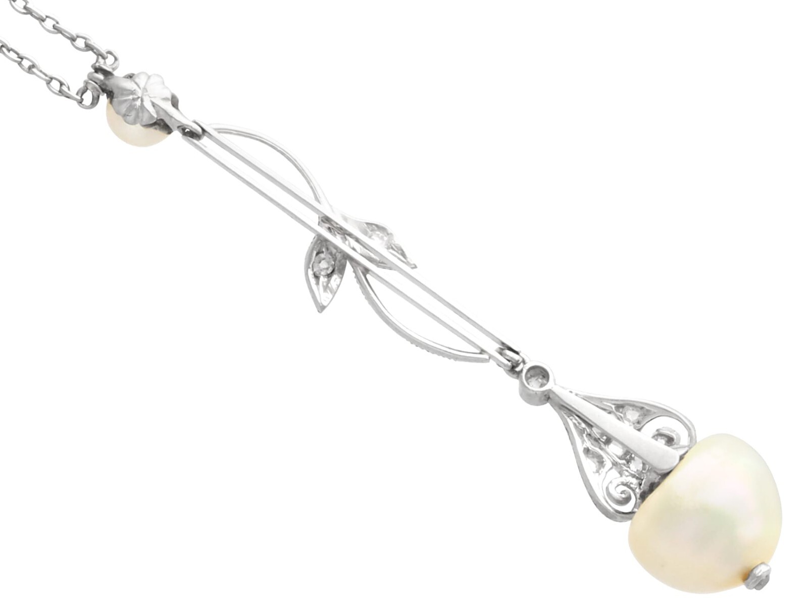 Antique Natural Pearl and Diamond, Platinum Pendant Circa 1910
