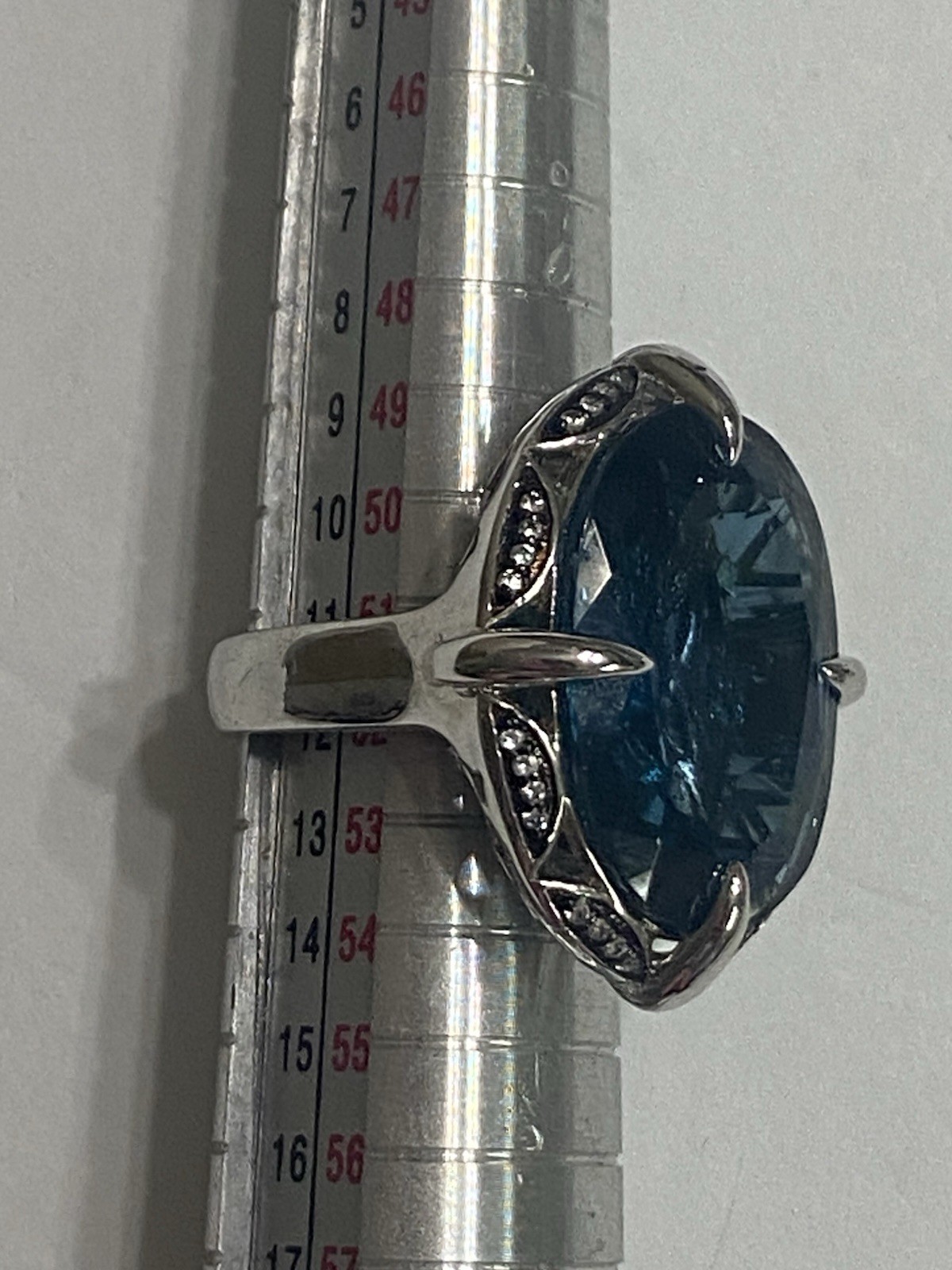 Large London Blue Topaz White Zircon 26ctw Sterling Silver Ring QVC Size 6