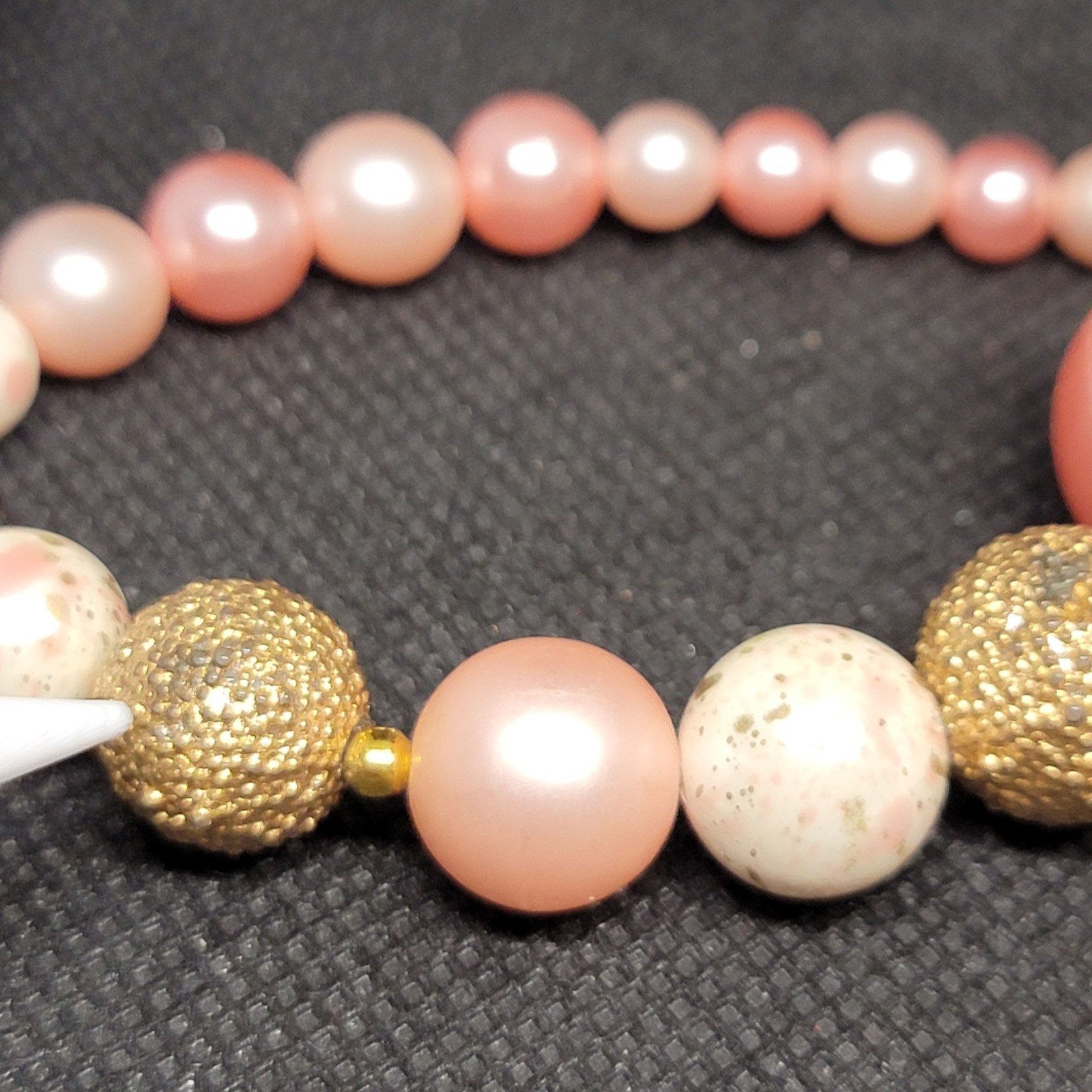 Vintage Pink Multi Strand Beaded Necklace Earrings Set Gold Tone READ