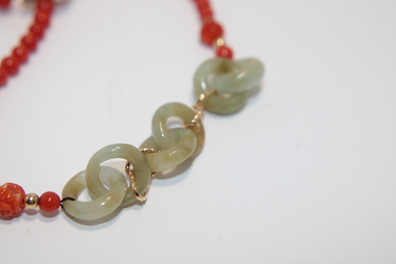 Italian Natural Red Coral Interlocking Jade Necklace