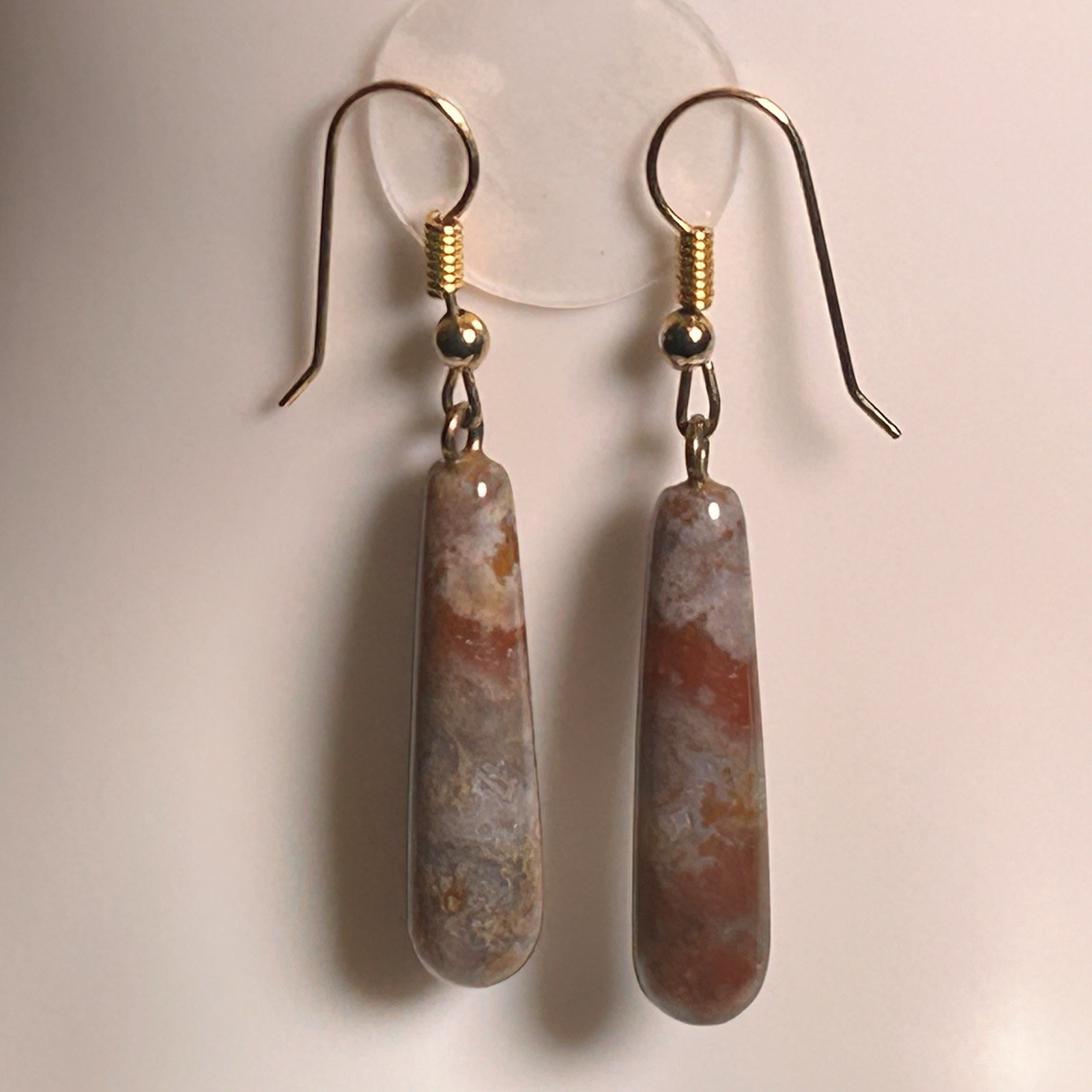 Vintage Earth-tone Jasper/Agate-Style Stones Necklace W/ Matching Drop Earrings