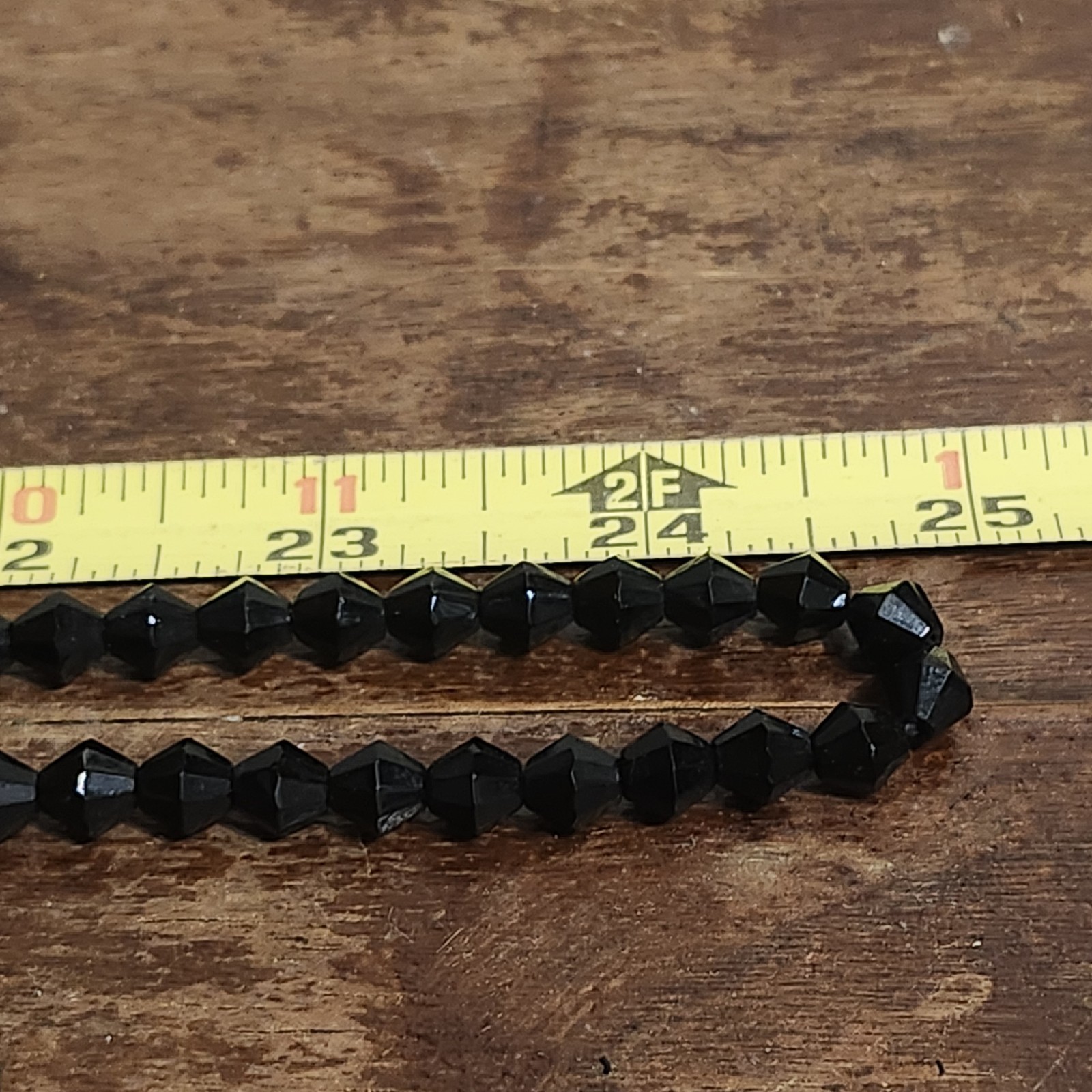 Vintage Jet Black Crystal Glass? Bicone Bead Long Necklace Single Strand