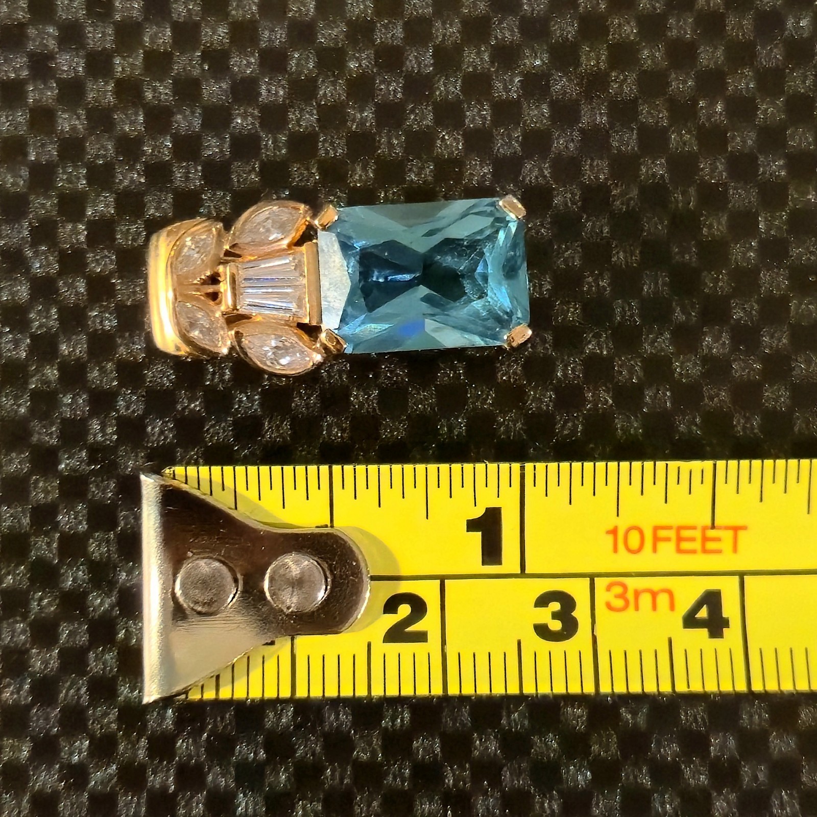 VINTAGE 925-GOLD TONED BLUE TOPAZ & CUBIC ZIRCONIA PENDANT 5.2G