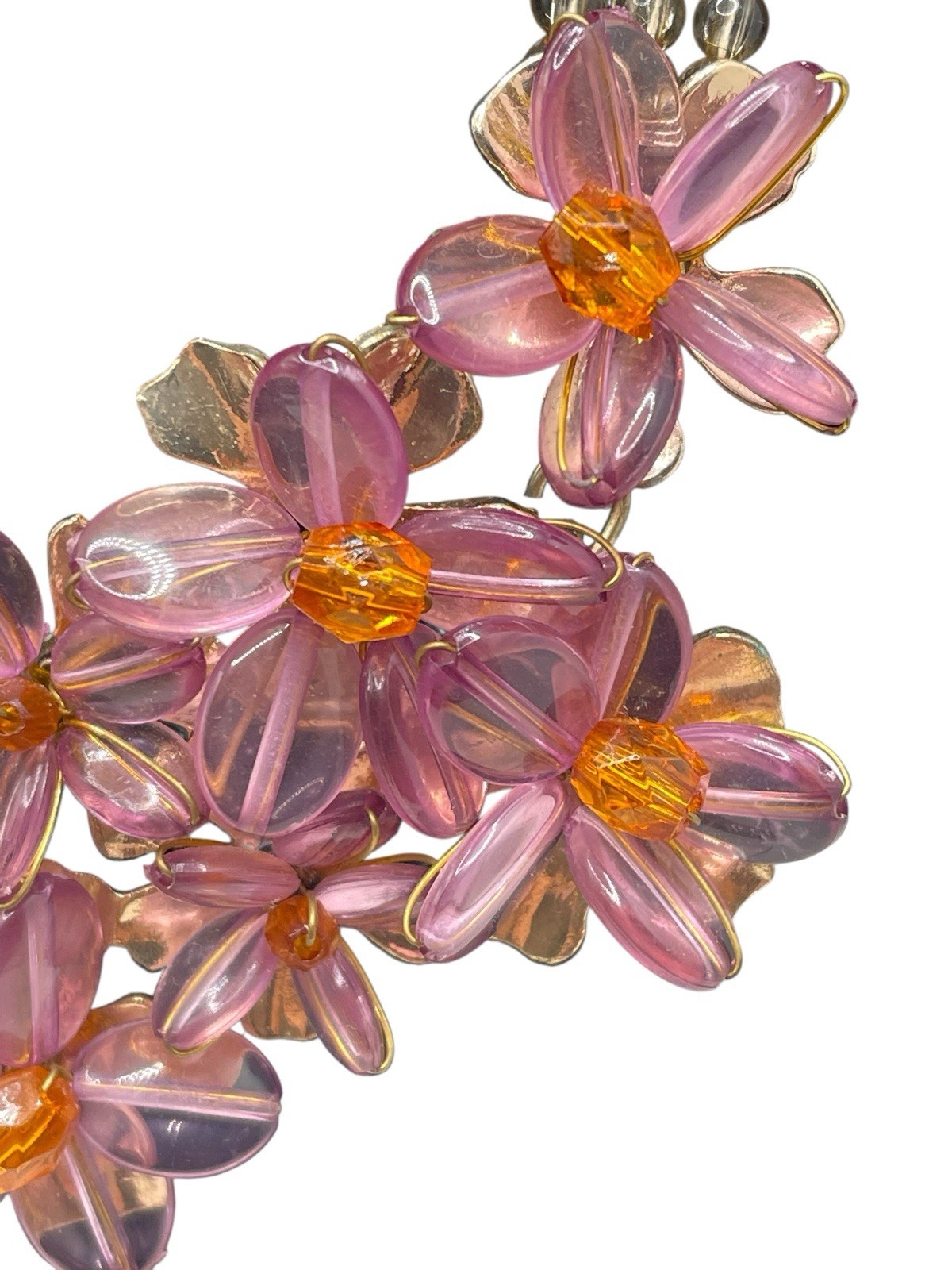 Statement Necklace Coldwater Creek Lucite Purple 3D Flowers beads Vtg