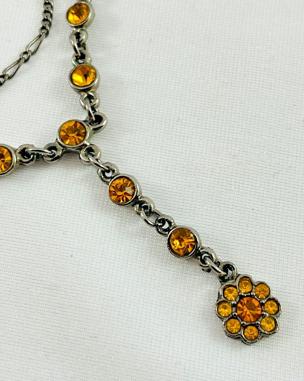 Champagne Gold Crystal Floral Y Drop Necklace Austrian Crystal USA