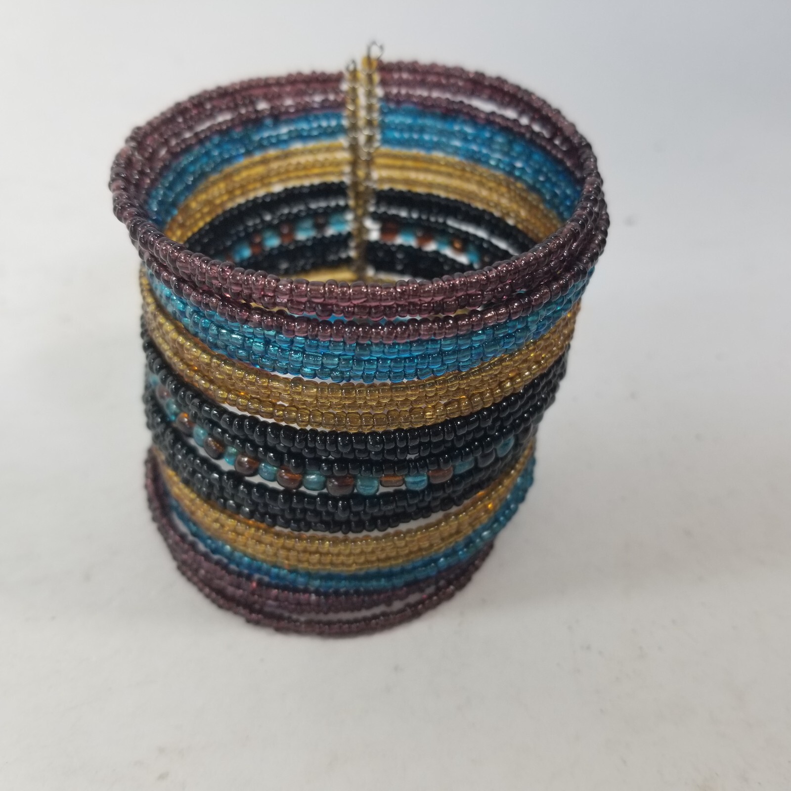 Seed Bead Cuff Bracelet Blue Yellow Black Boho Extra wide
