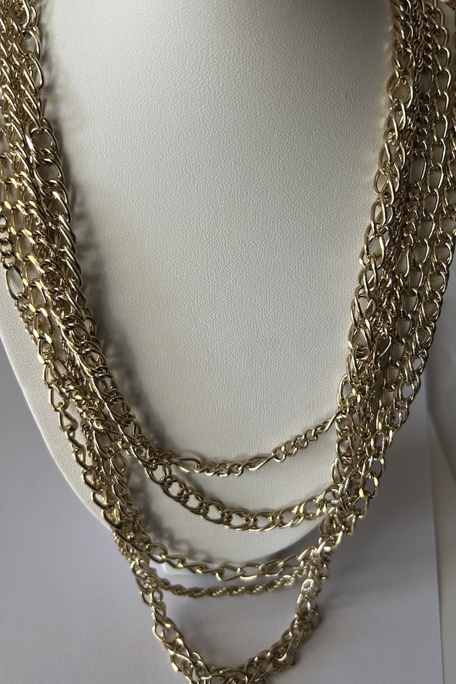 Vintage Gold Tone Necklace Lot Chain Layered Multi Strand Mixed Styles 3 Pc