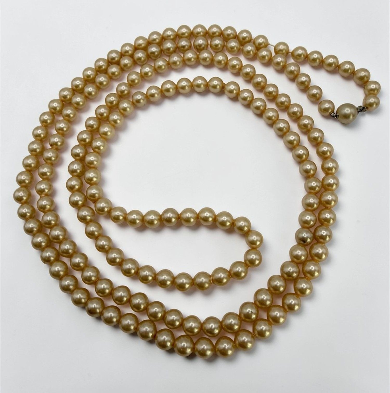 Vintage Long Faux Pearl Strand Necklace Beaded 52″ Elegant Minimalist Classic