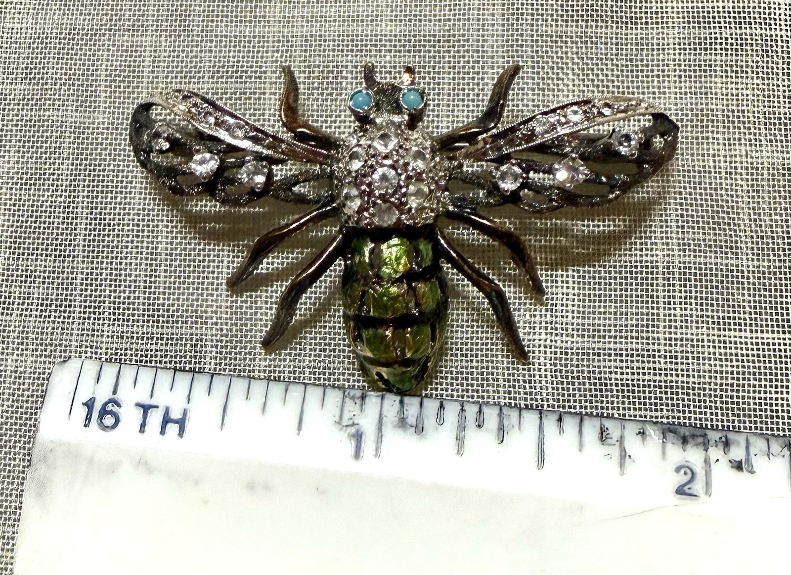 Vintage Sterling Silver Vermeil Bee Wasp Brooch Rhinestone Enamel Figural Pin