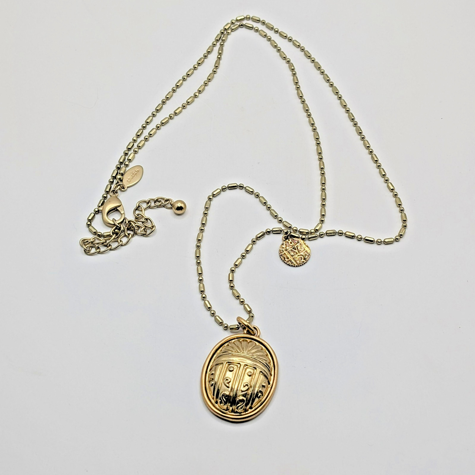 Vintage Scarab Egyptian Revival Station Chain Pendant Necklace