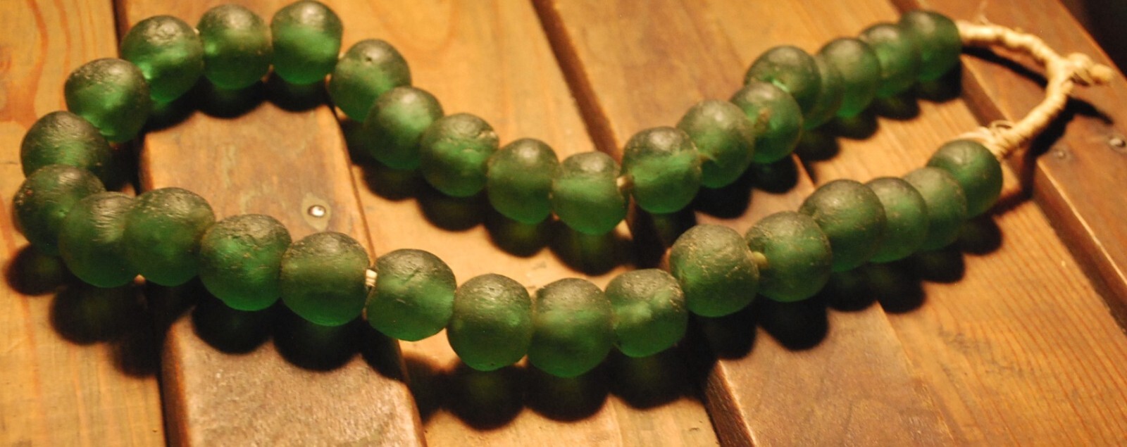 HUGE Recycled SEA GLASS STATEMENT NECKLACE Matte Green 23mm AFRICAN TRADE BEADS
