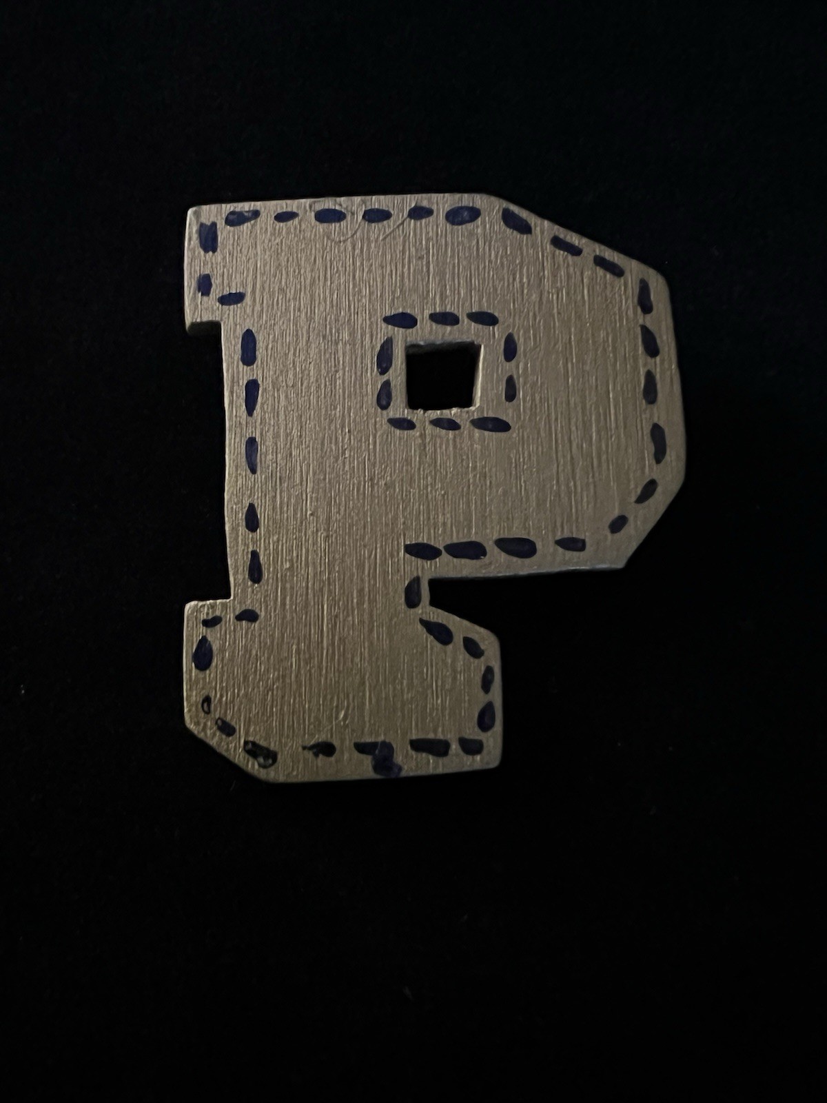 Vintage Wooden Monogram Brooch Pin Initial Letter “P” Alphabet Tan/ Brown