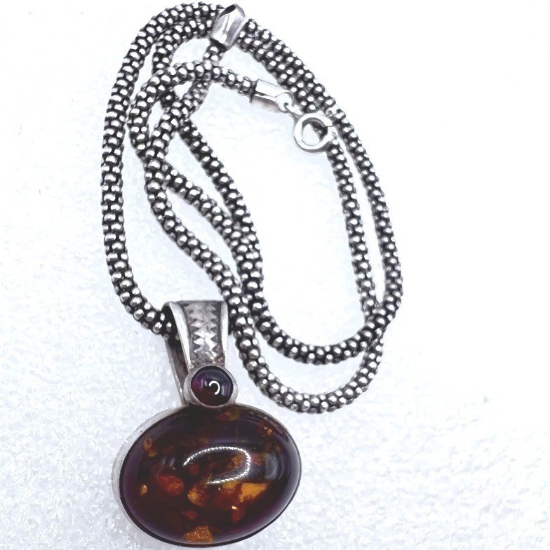 Sterling Silver Baltic Amber Necklace Antiqued Popcorn Chain 16″ 12g Signed