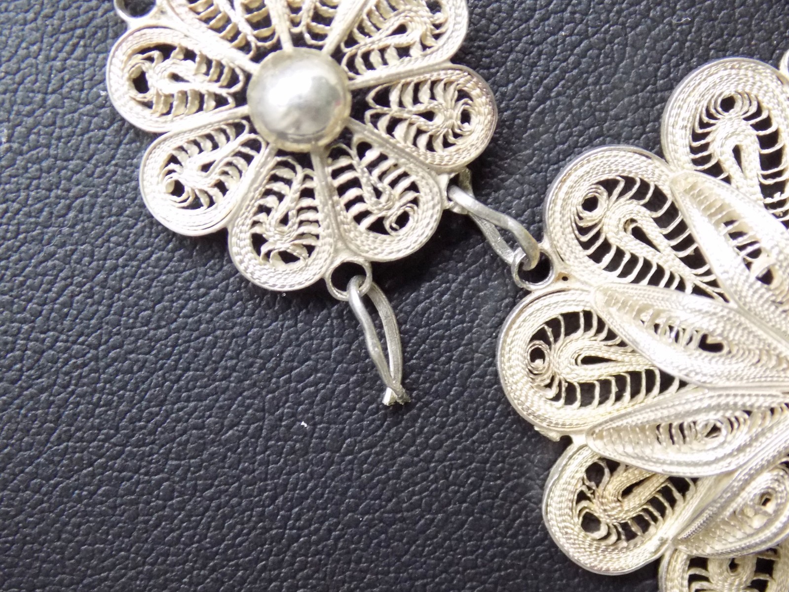 925 Sterling Silver Cannetille Filigree Floral Flower Necklace Tassel Pendant