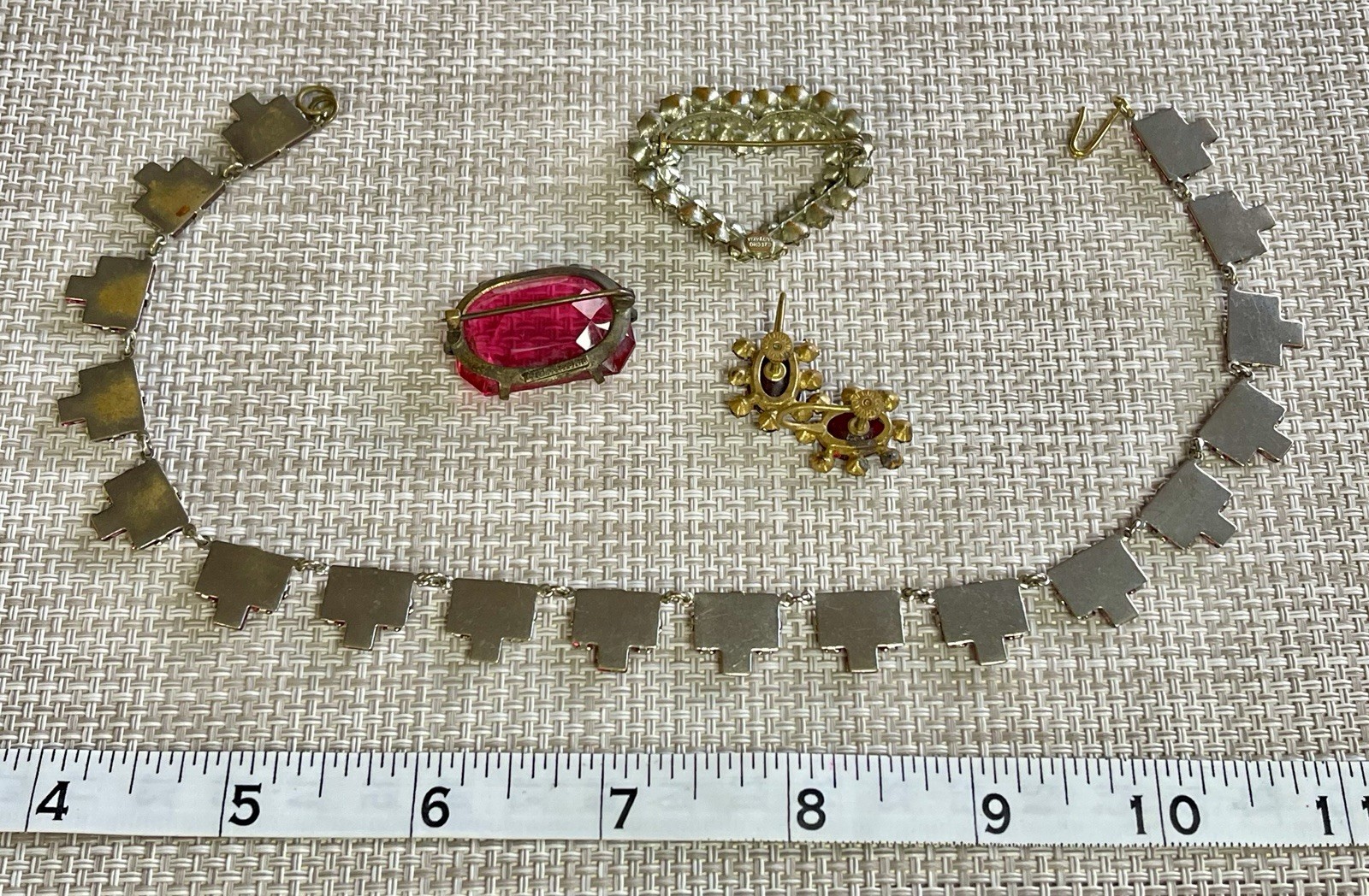 Antique Art Deco Czech PINK Vauxhall Foiled Glass Necklace Brooch Earrings Lot