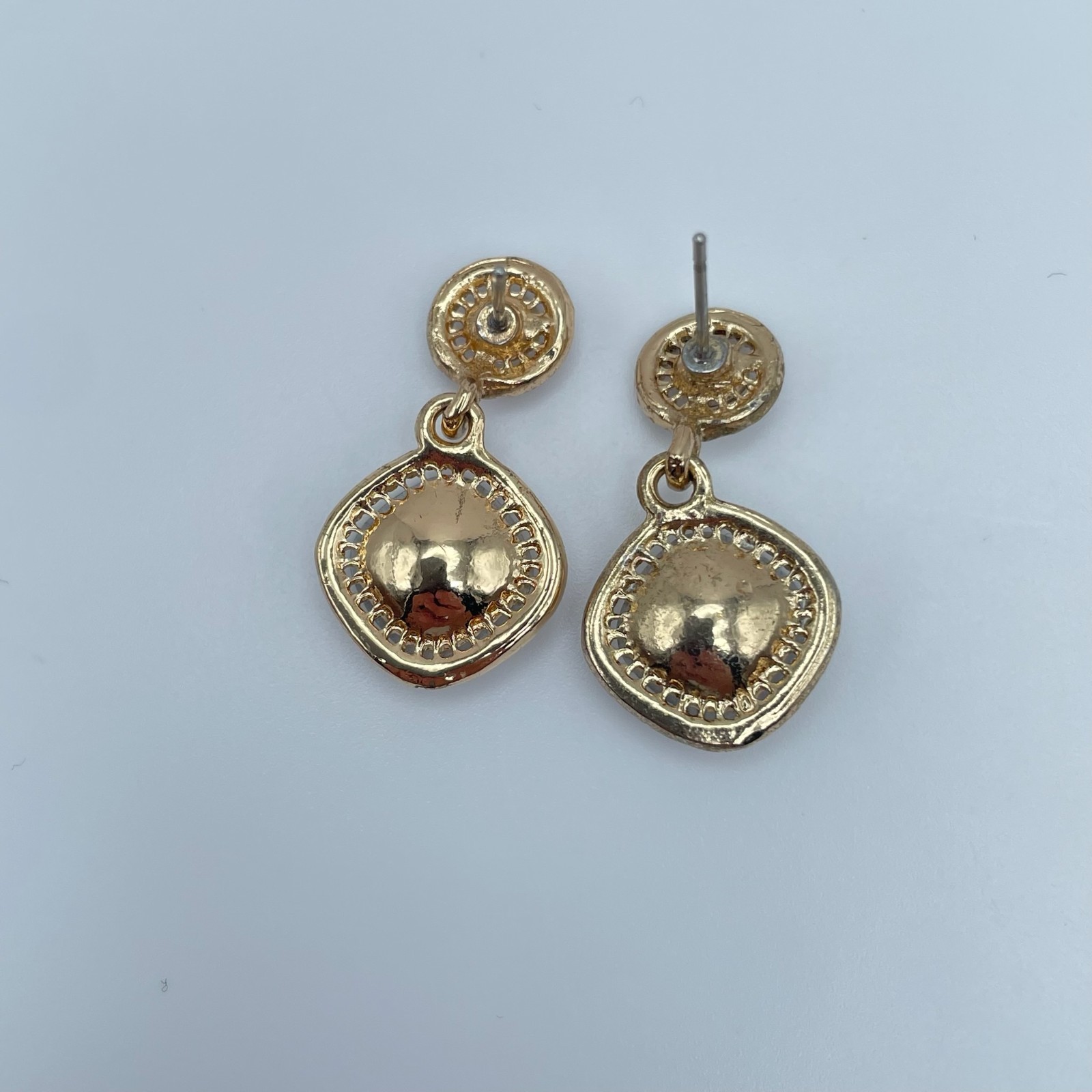 Vintage 90s Gold Tone Cushion Cut Halo Post Dangle Earrings Women’s Jewelry