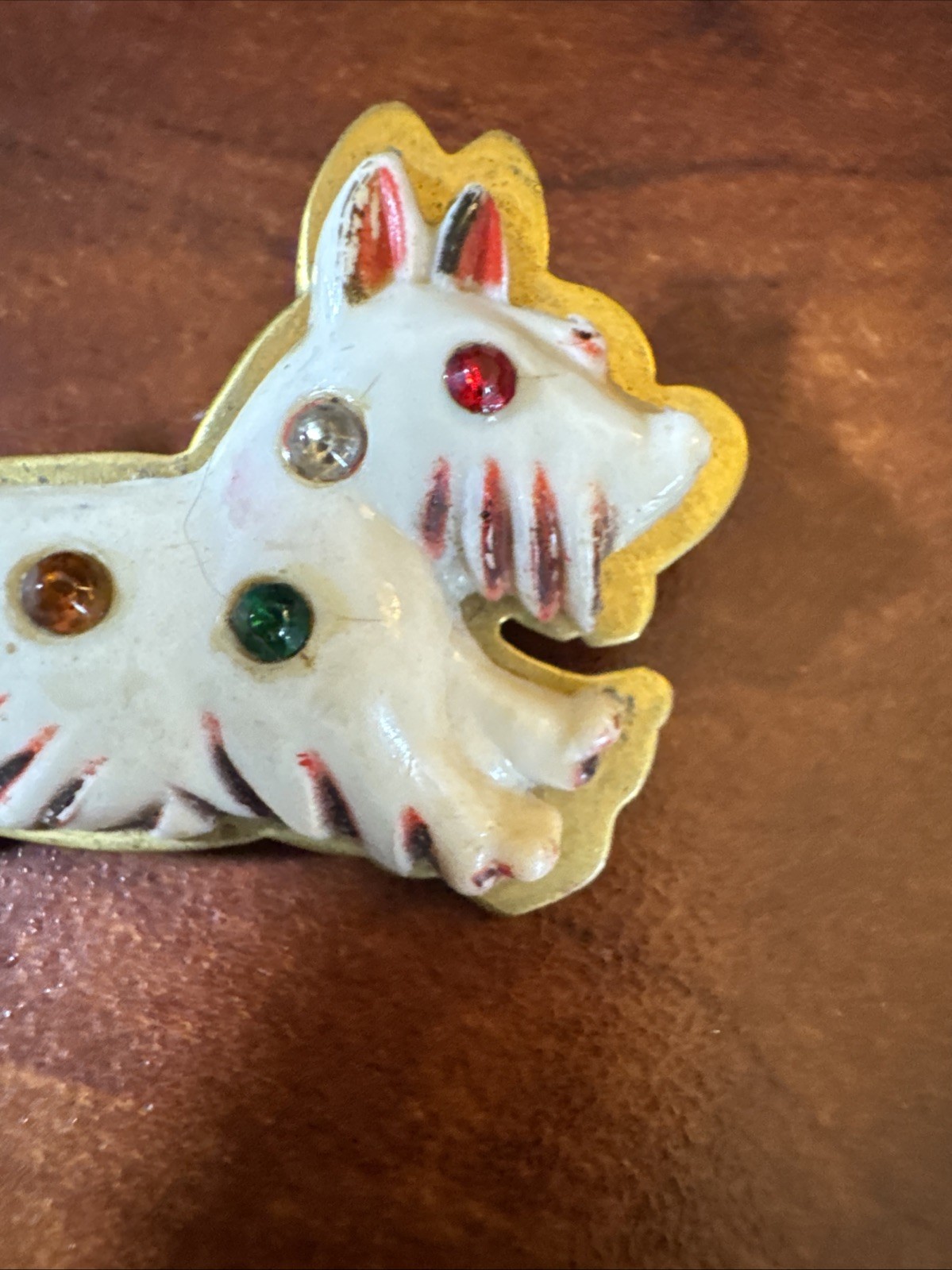 Vintage Brooch Pin Costume Jewelry Dog Scottish Terrier 1950’s Celluloid Metal