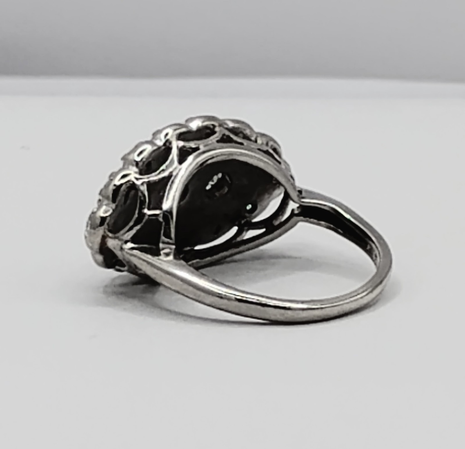 $7,500 1.00ctw ANTIQUE 3-STONE HALO WOMANS 14K WHITE GOLD THREE ROW DIAMOND RING