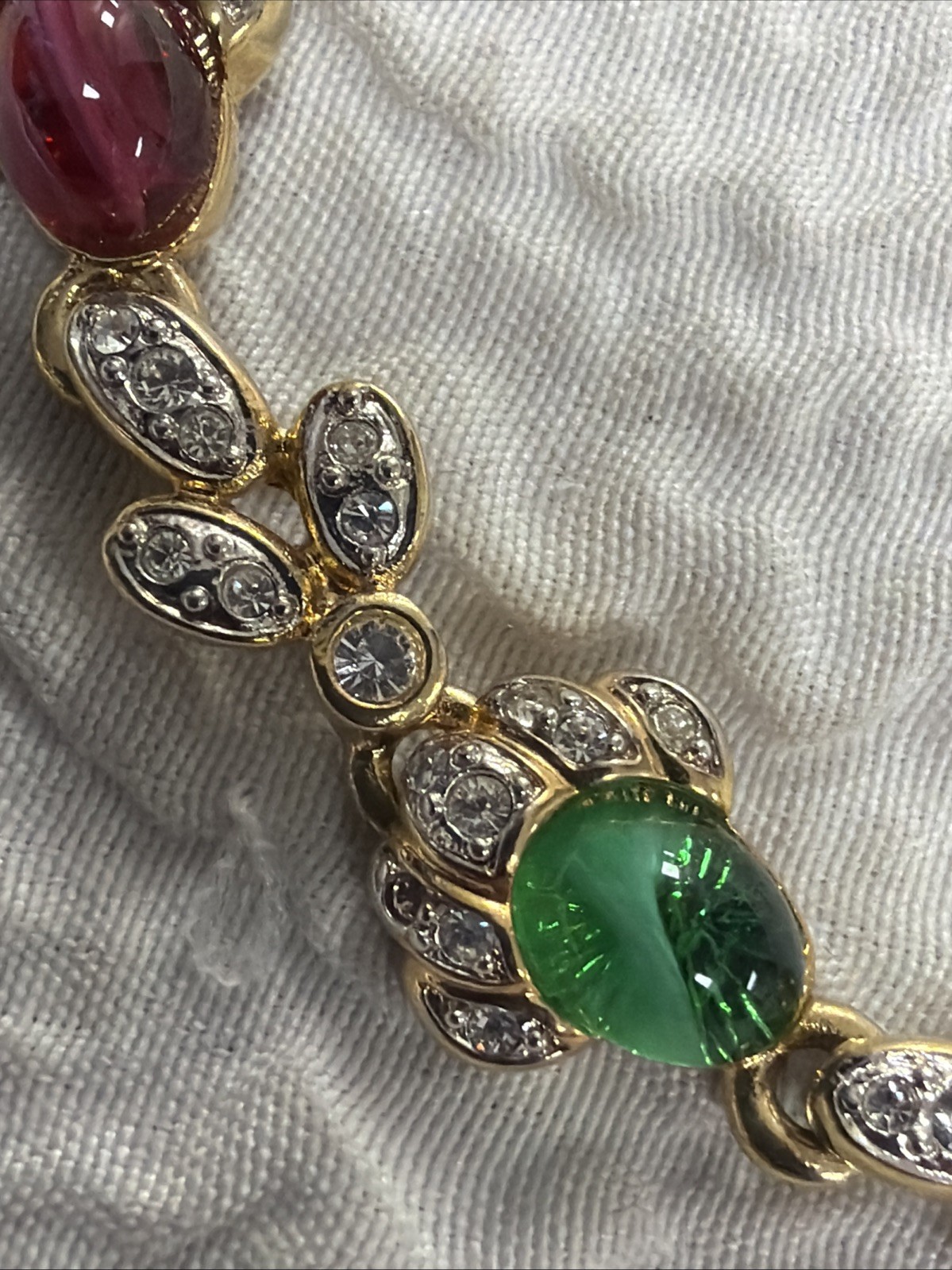 Vintage Red Blue Green Cabochon Marquise Cut Swarovski Crystal 16” Necklace