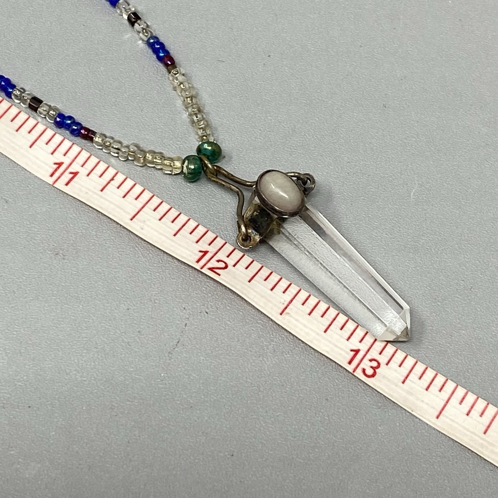 Crystal Rock Quartz Pendant Necklace Amulet Gemstone Blue Clear Seed Bead Chakra