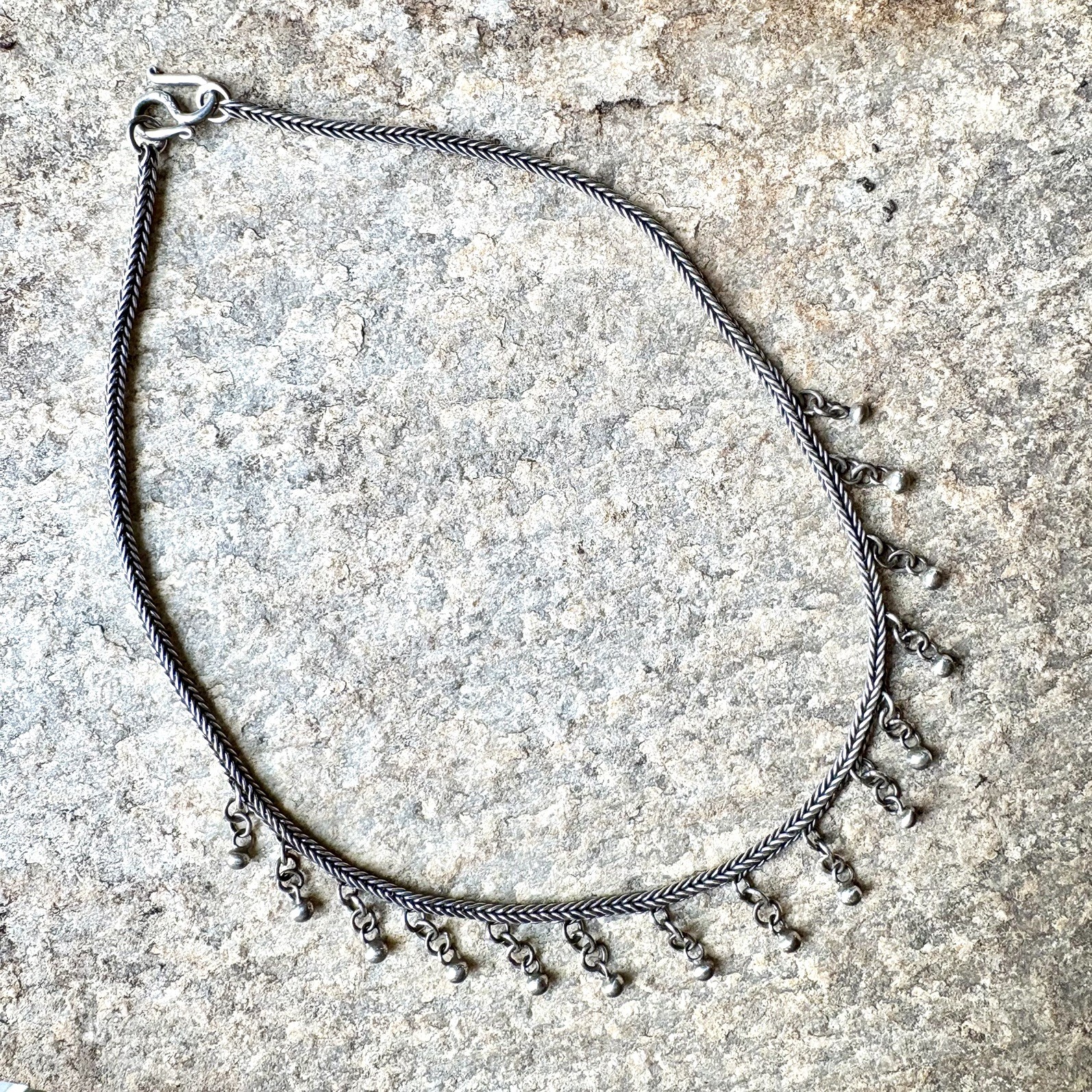 Vintage Sterling Silver 925 Fringe Ball Dangle Wheat Chain Necklace 16” – 23g