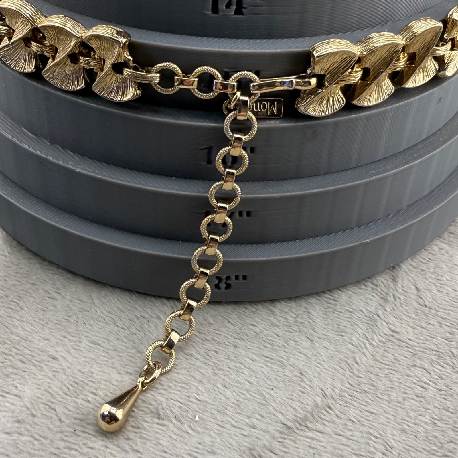 Vintage Monet Necklace Gold Tone Adjustable Signed 16”
