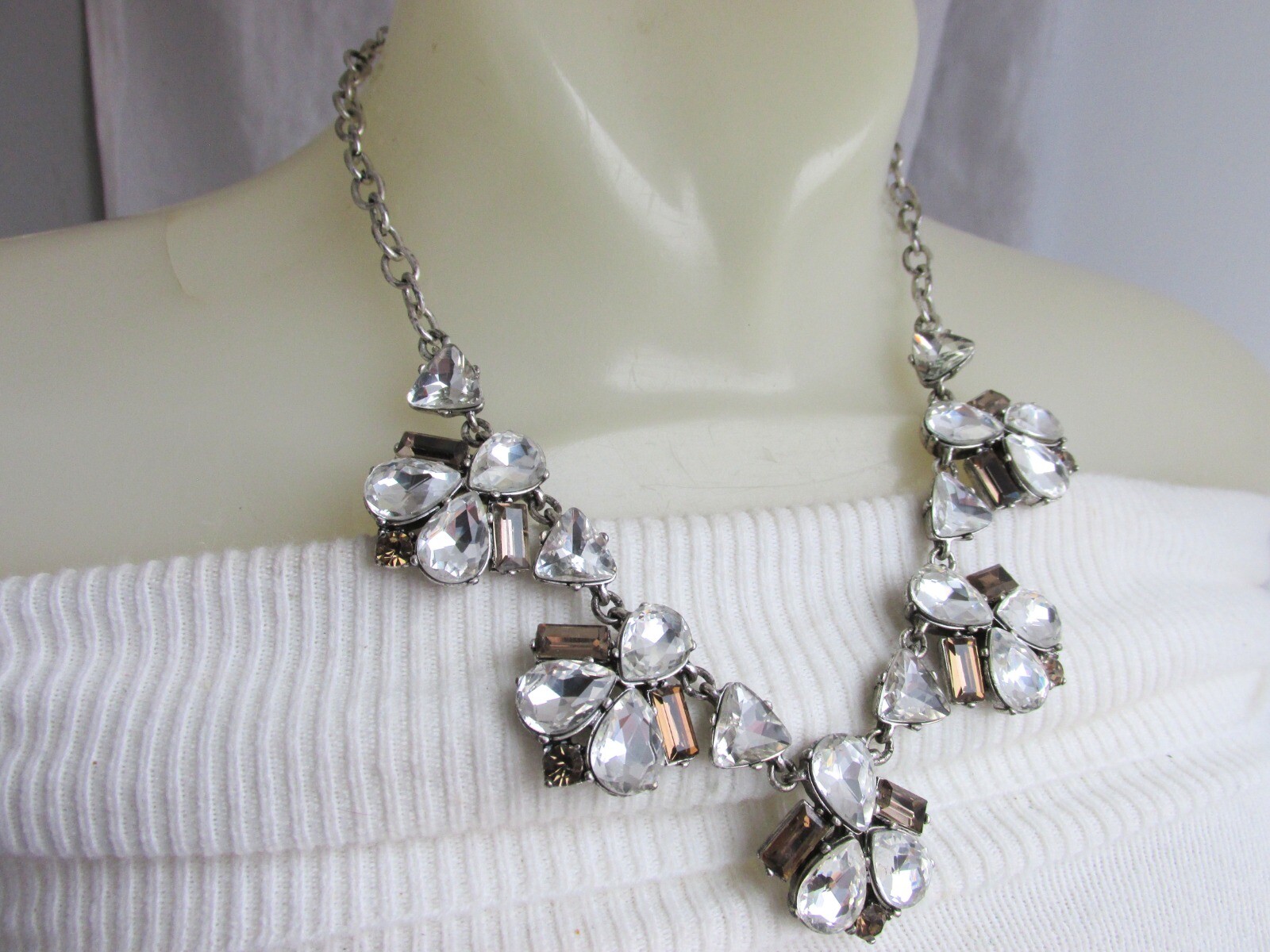 Vintage Stella & Dot Clear & Topaz Mirrored Rhinestone Necklace Bib Statement