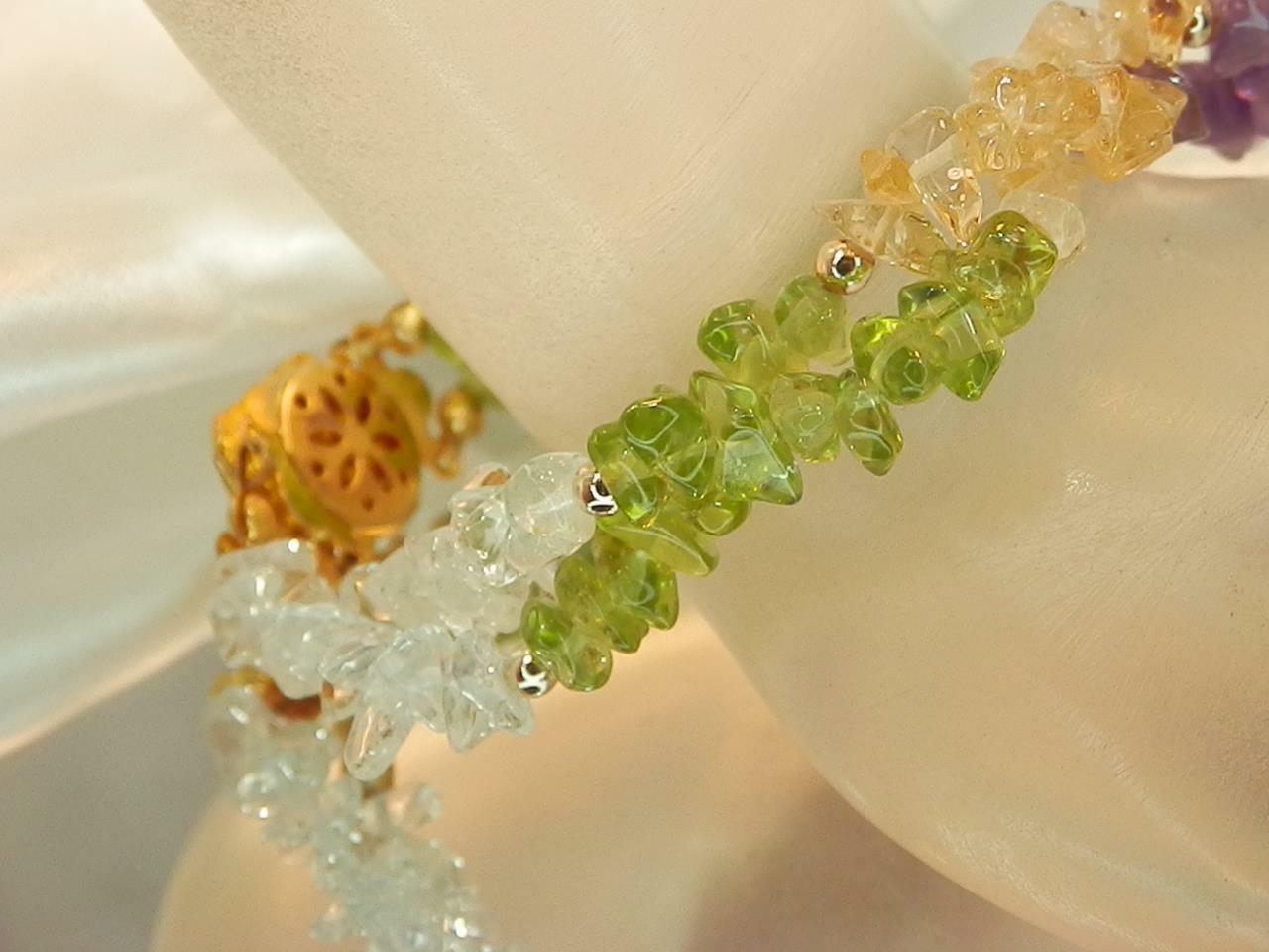 Vintage 80’s Purple Green White Stone 2 Strand Fancy Clasp Bracelet 629n9