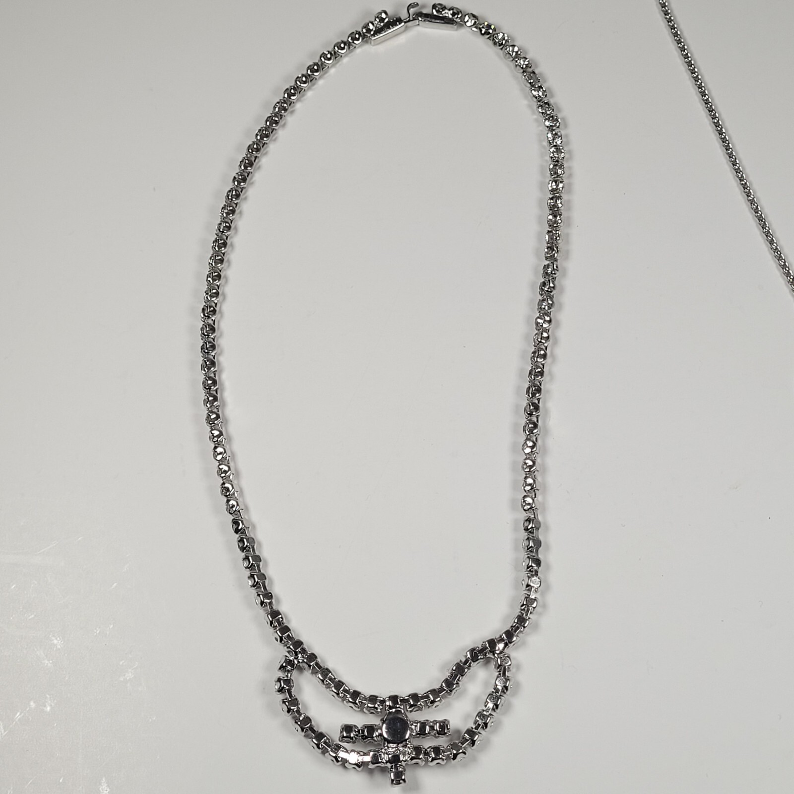 Choker Necklace Lot of 2 Silver Tone with White or Clear Rhinestones Vintage