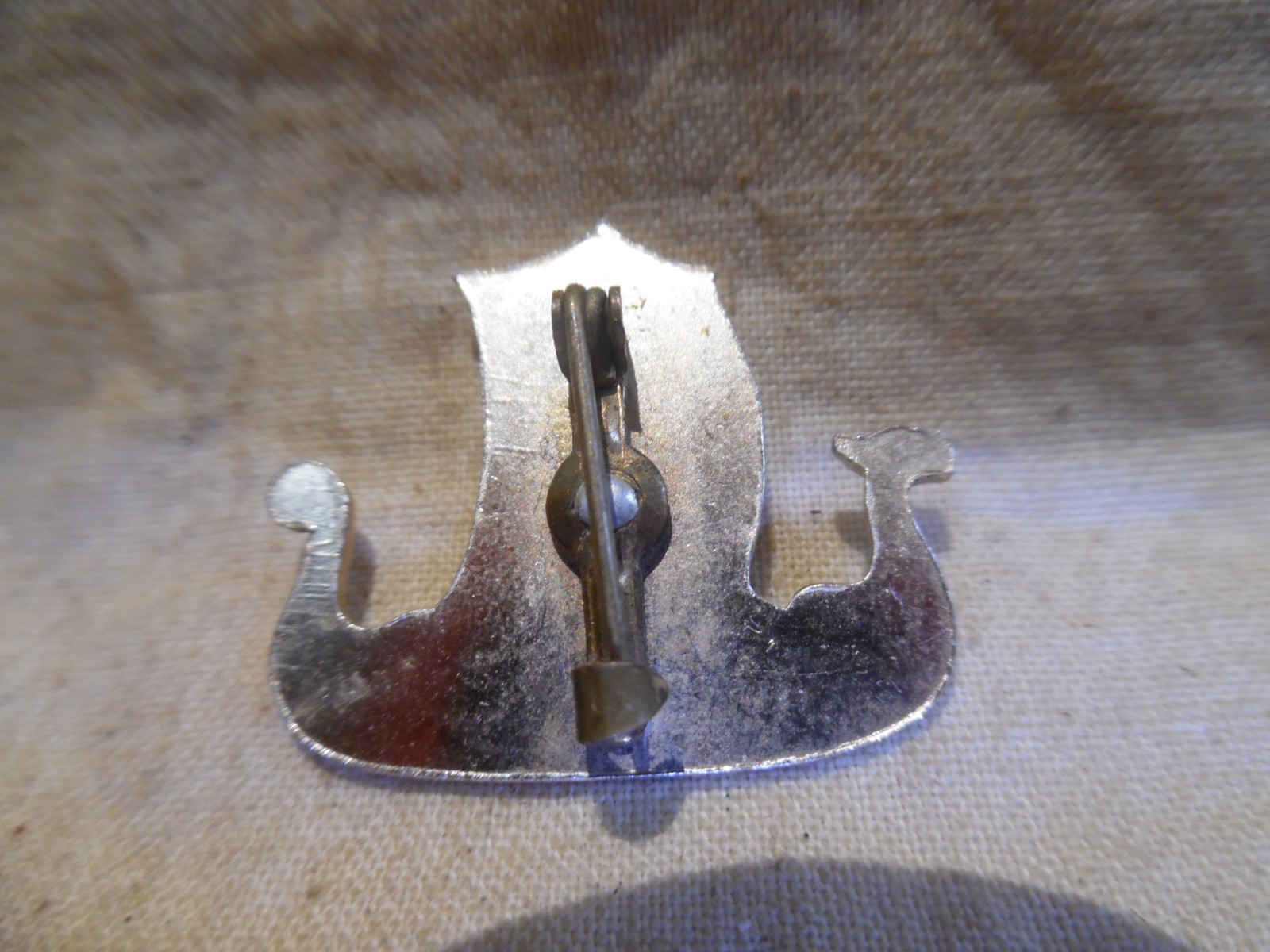 Old Aluminum Enameled Viking Ship Pin