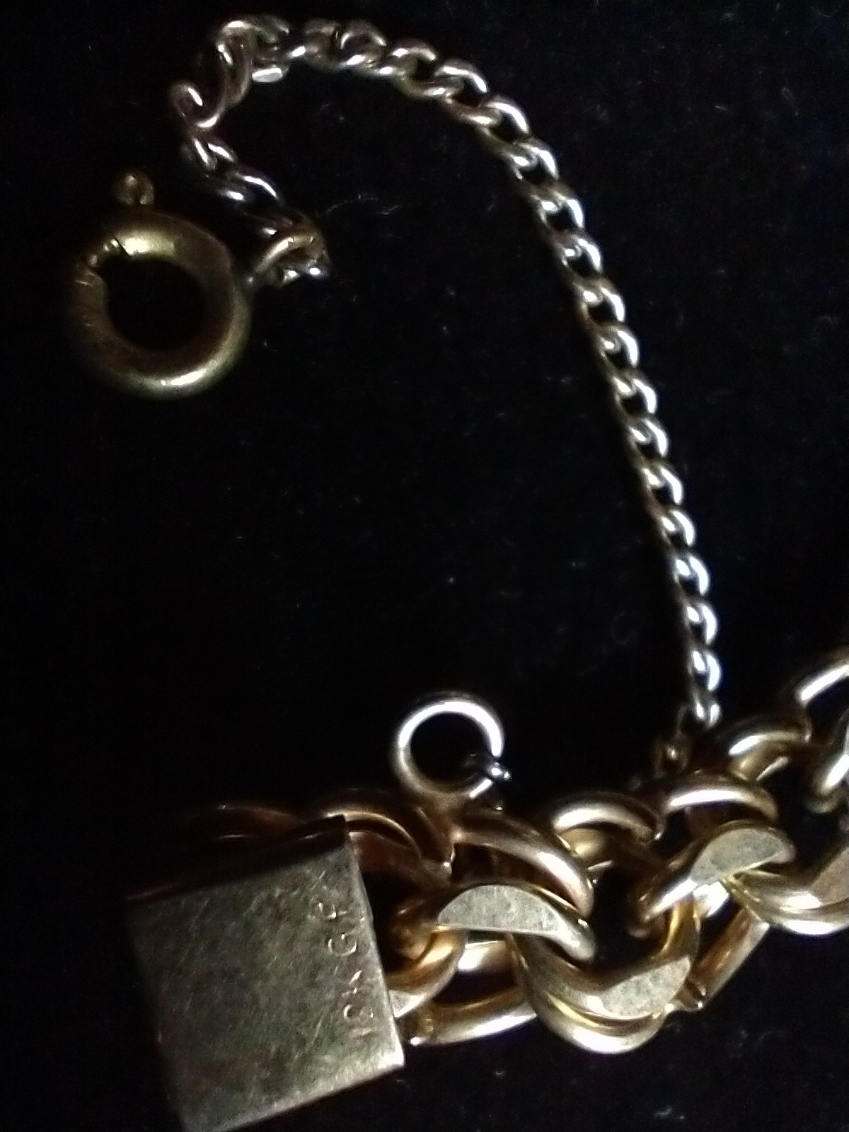 Vtg 12K GF Heavy Double Link Bracelet Safety Chain Locking Clasp 7.5″ 12.8g