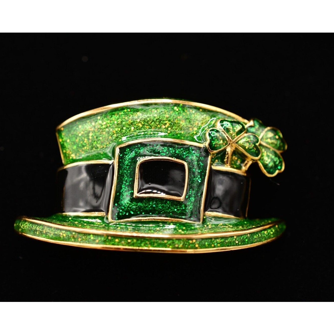 Vintage Leprechaun Pin Brooch Shamrock Hat Green St. Patrick’s NOS 1980s BinA5