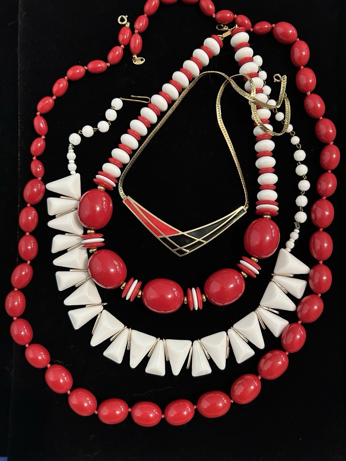 Vintage Signed Necklace Lot Monet Trifari Avon West Germany Red White Mod 4pc