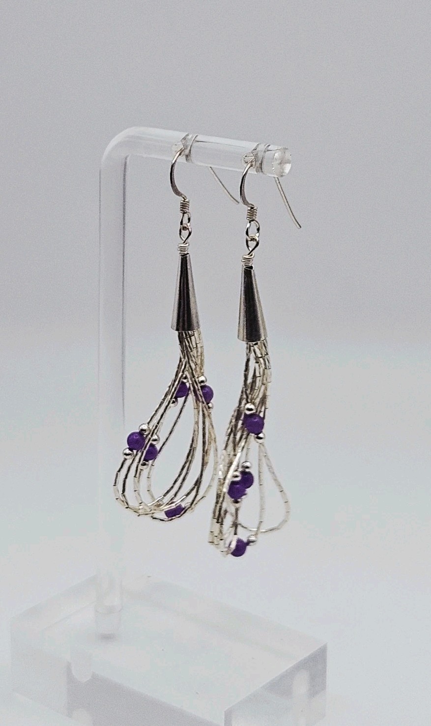 Carolyn Pollack Relios Sterling Silver Amethyst Bead Liquid Slvr Dangle Earrings