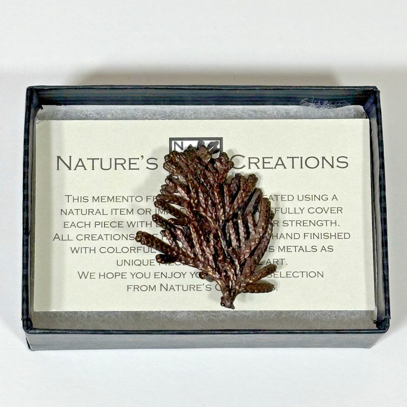 Nature’s Creations Lot of 2 Brooch Pin Copper Arborvitae Thujas & Geranium Leaf