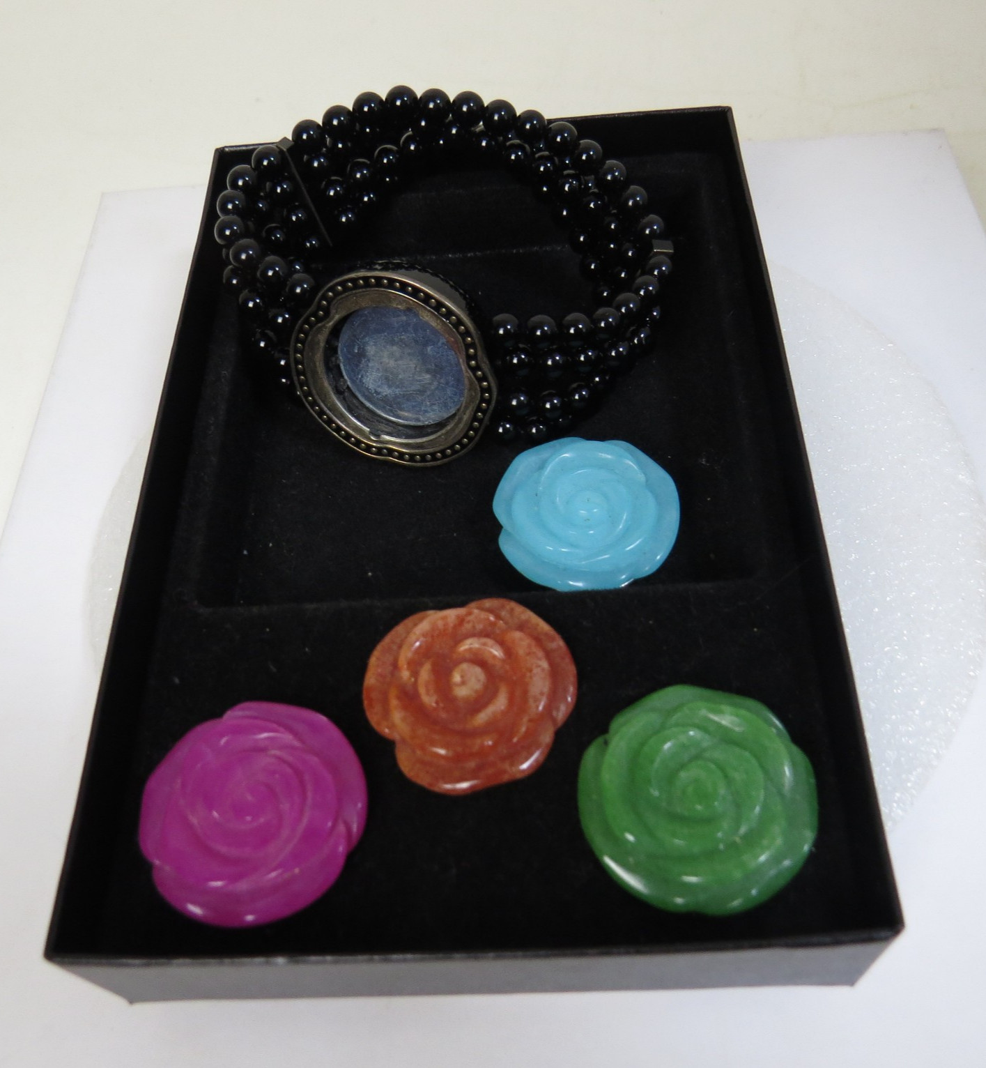 Carved Rose 4 In 1 Bracelet Interchangeable / Replaceable Magnetic Stones
