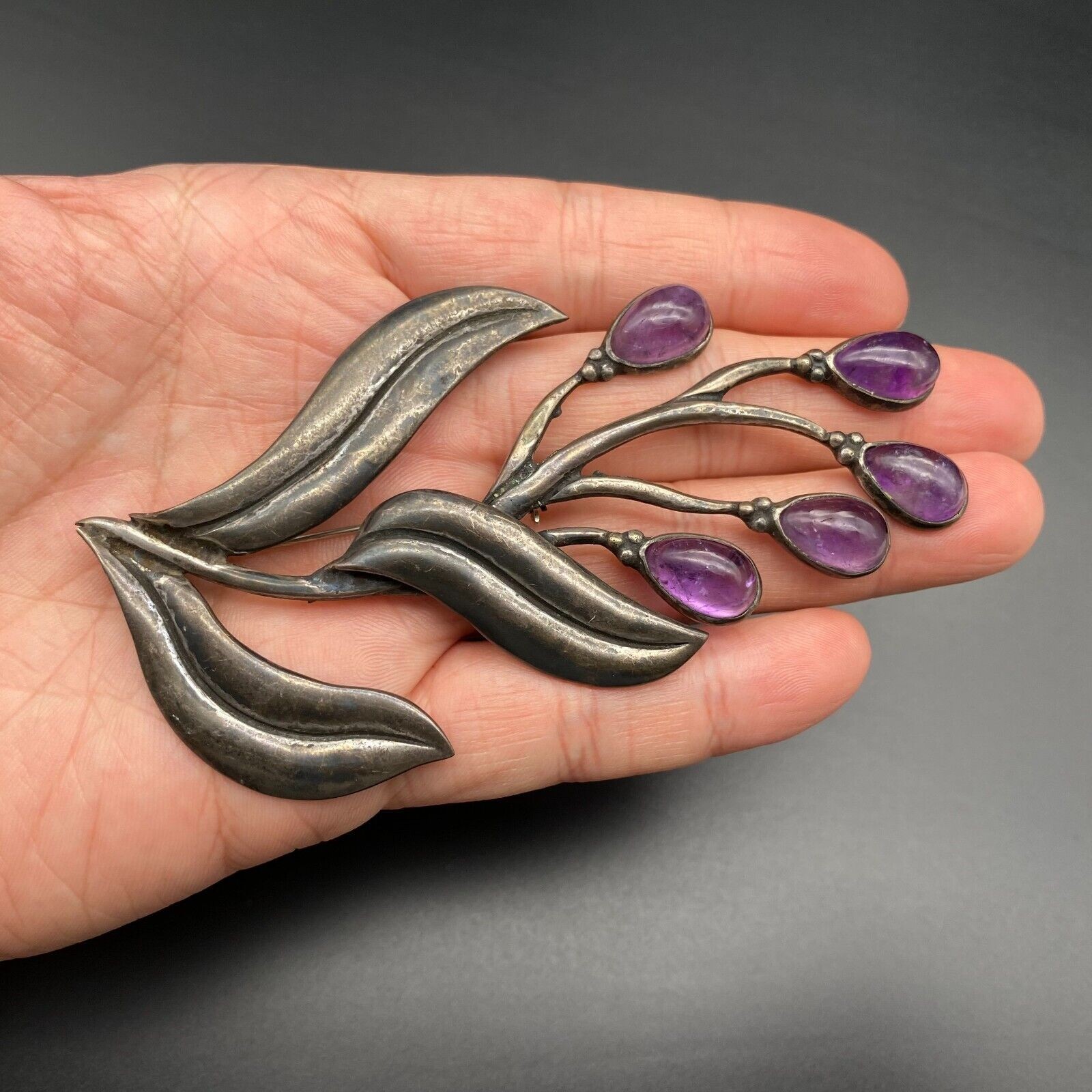 Vintage Amethyst 980 Sterling Silver 103 Pin Brooch