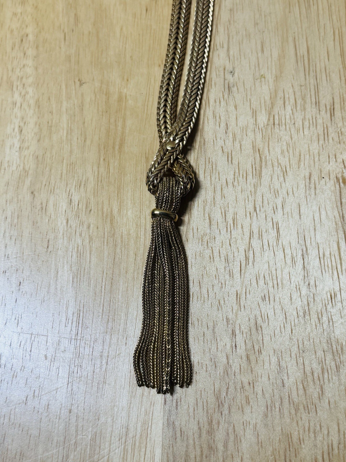Vintage Napier Mesh Gold Plated Chain Lariat Tassel Fringe Chain Necklace