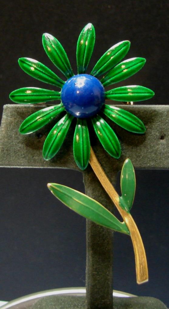 Vintage Retro Hippy Mod 60’s Green & Blue Enamel Metal Daisy Flower Pin Brooch