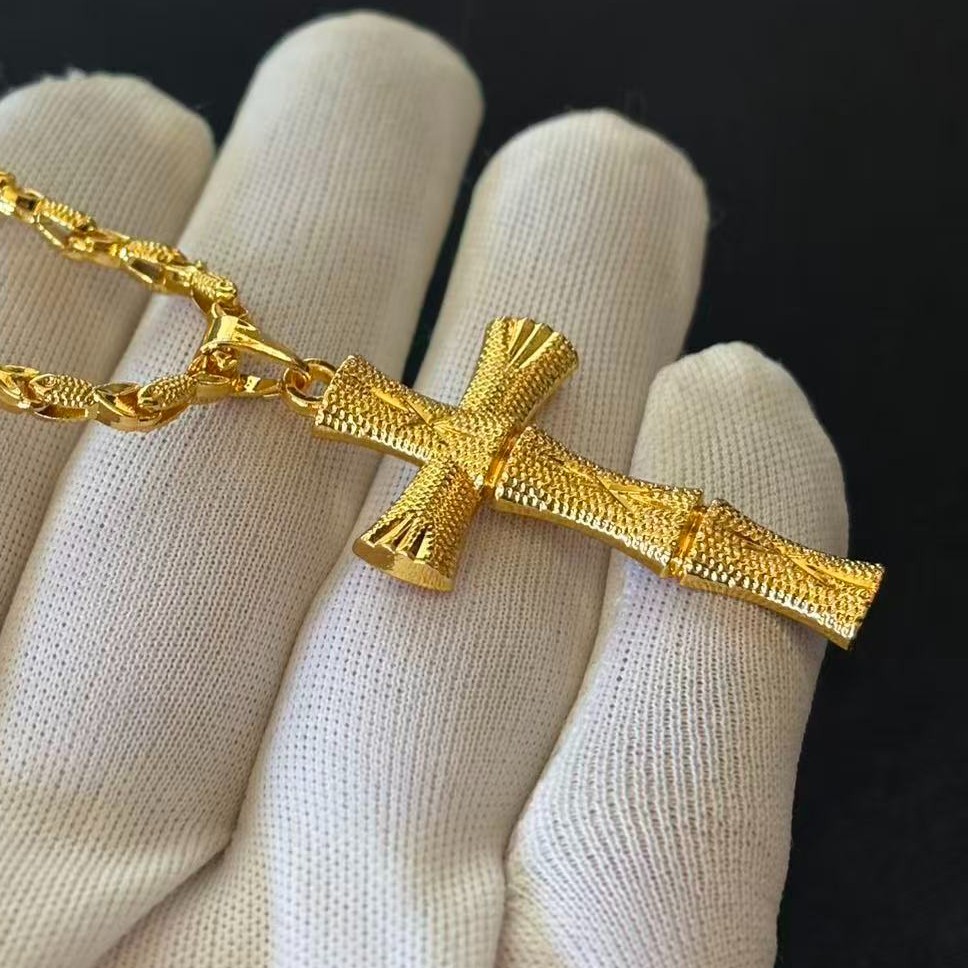 Golden Cross Pendant Necklace Gold-plated (NOT SURE) marked ‘999’, 18.5 in