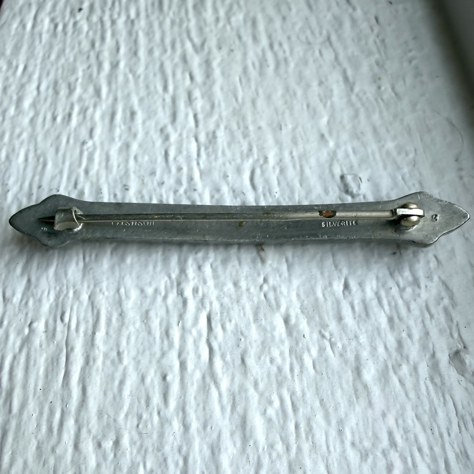 Vintage Art Deco Silverite Fishson H W Fisher & Sons Rhinestone Bar Brooch Pin
