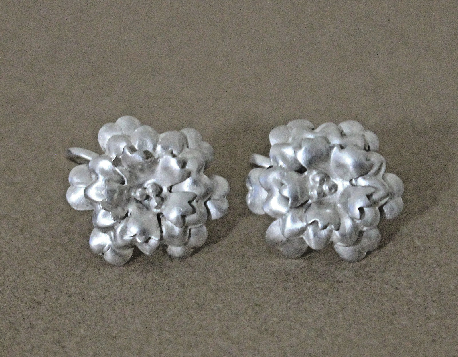 Vtg Sterling Silver Art Nouveau Floral Set Earrings clip-Bracelet 6.5″- Ring 5.5