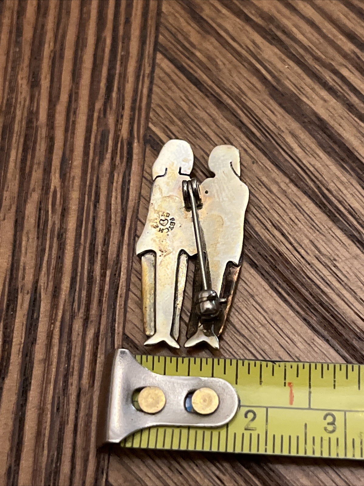 Far Fetched Women Holding Hands Sisters Mixed Metal Sterling Silver VTG Pin