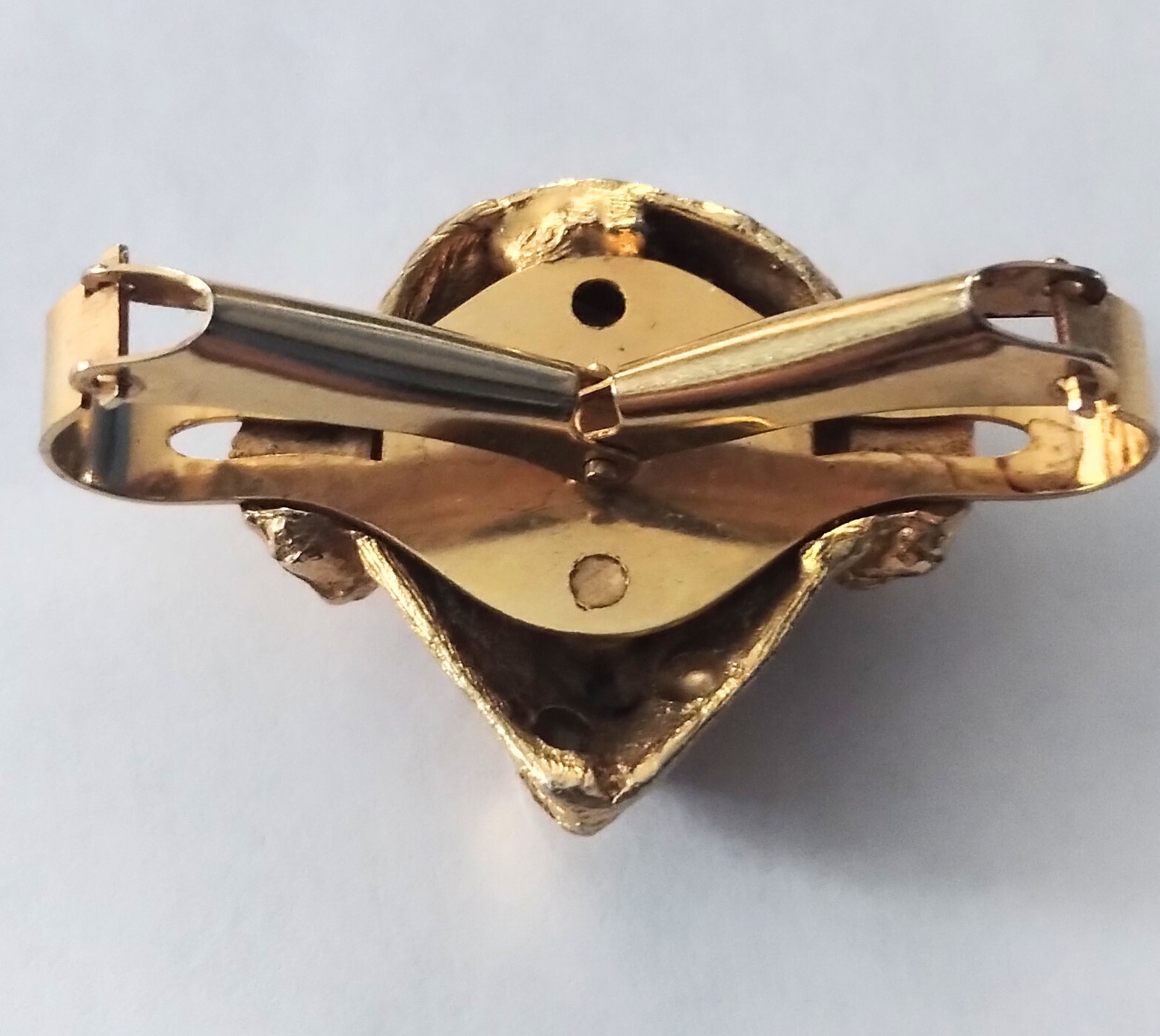 Vtg Rams Head Sheep Gold Tone Expanding Scarf Clip Rhinestone Eyes